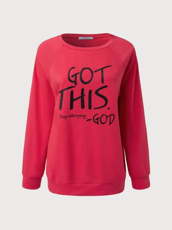 Crew Neck Long Sleeve Cotton Letter Print Sweatshirt - Image 5