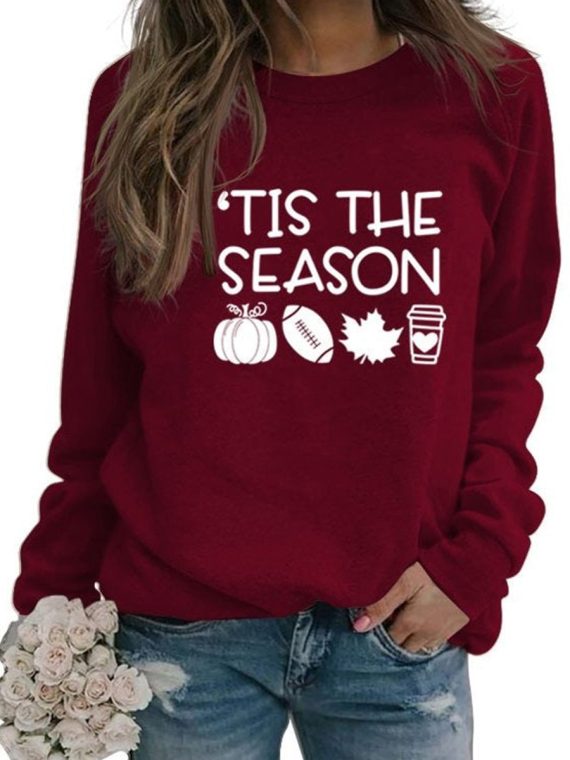 Casual Tis The Season Slogan Loose Crew Neck Sweatshirt