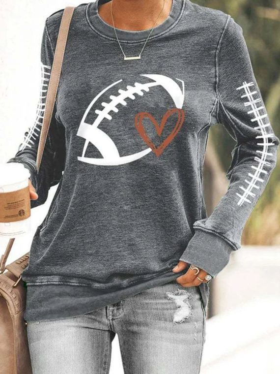 Casual Crew Neck Heart/Cordate Sweatshirt