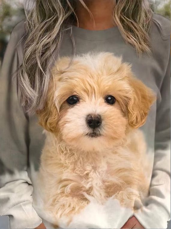 Ombre Dog Print Loose Crew Neck Casual Sweatshirt - Image 2