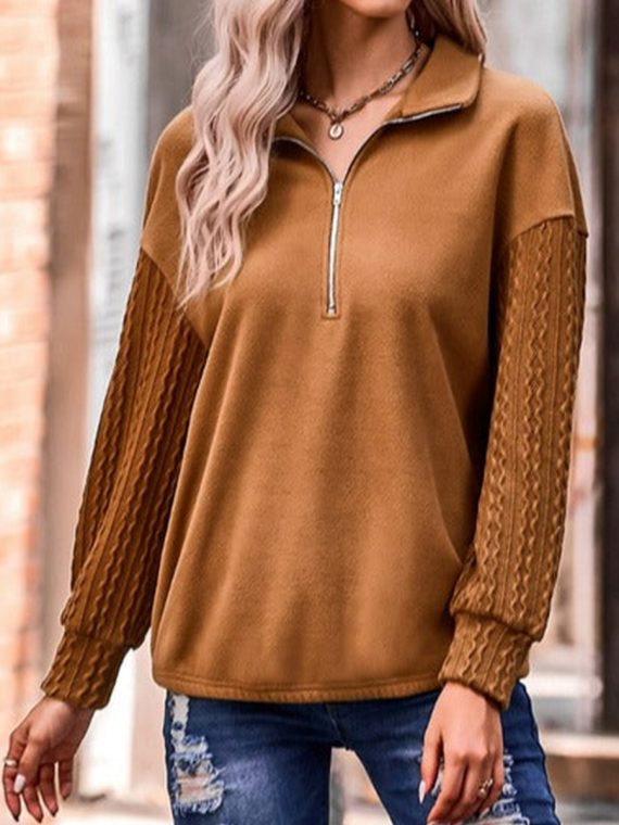 Plain Casual Zipper Sweatshirt - Image 3