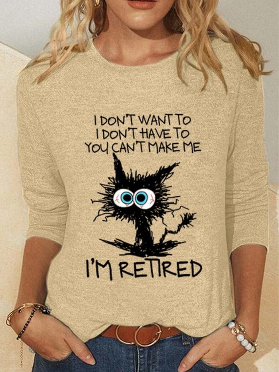 Crew Neck Long Sleeve Cat Regular Micro-Elasticity Regular Fit Shirt