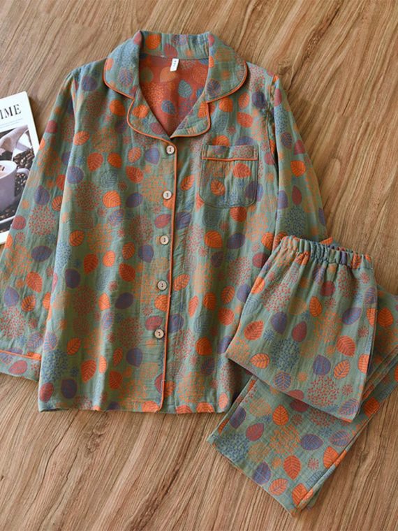 Leaf Green Cotton Gauze Loungewear Set