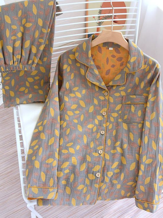 Leaf Pattern Soft Cotton Loungewear Set