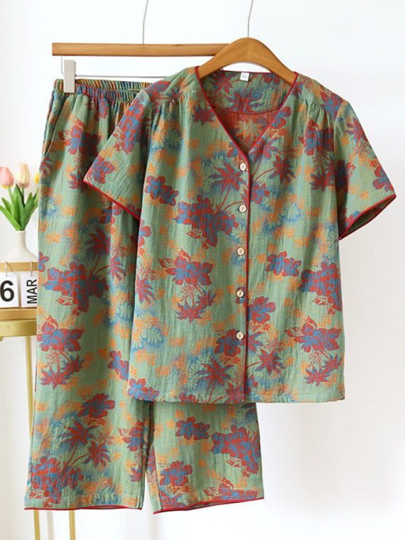Coconut Tree Flower V-neck Short Loungewear