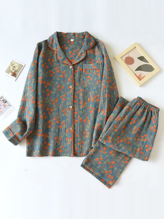 Feather Pattern Pure Cotton Loungewear Set