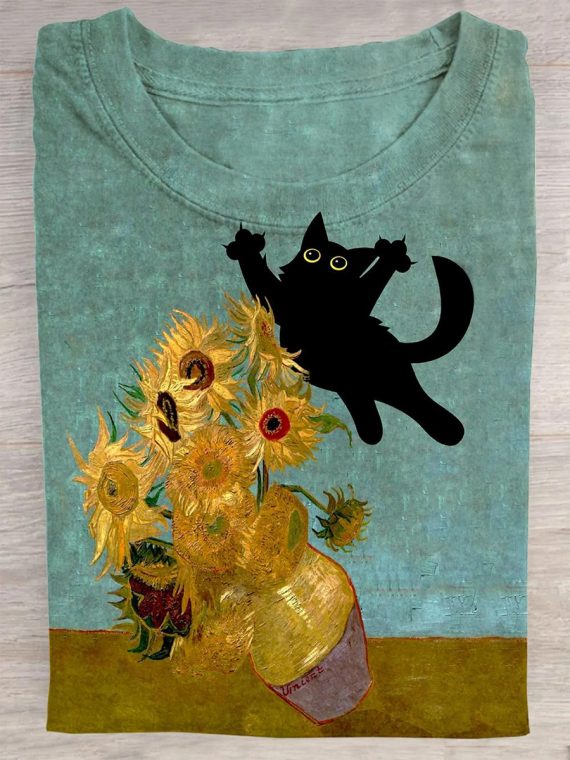 Funny Cat Art Print T-shirt