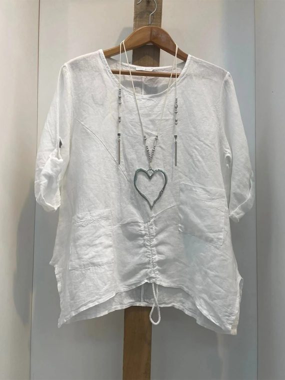 Plus Size White Drawstring Bottom Solid T-Shirt