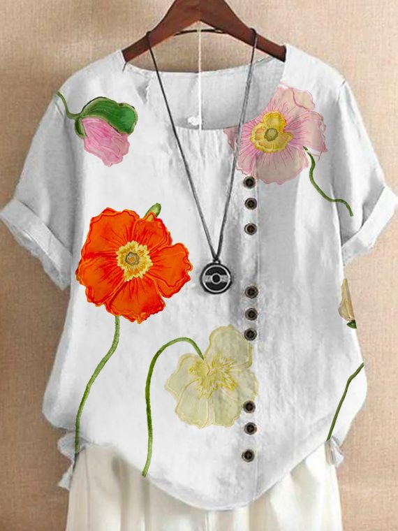 Casual Floral Daily Print Button Shirt