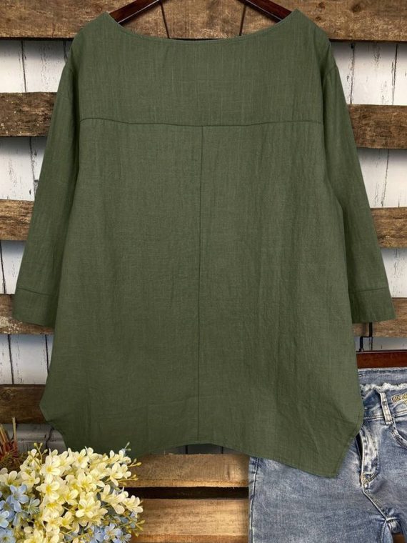 Green Plain Long Sleeve Top - Image 2