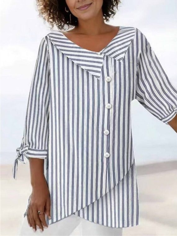 Casual Striped Long Sleeve Blouse