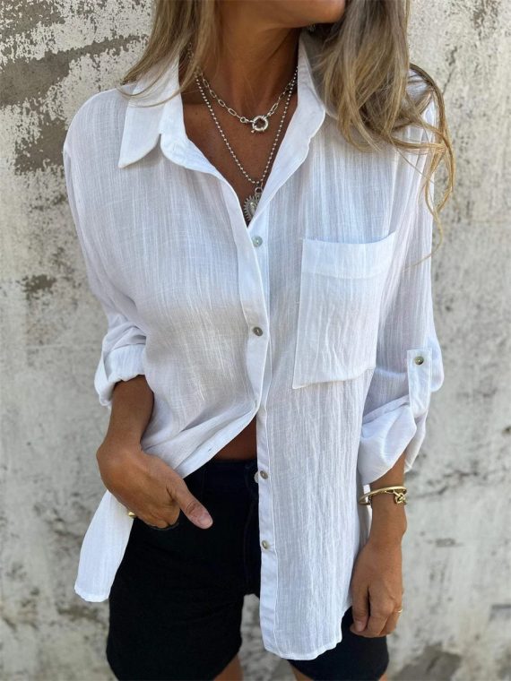 Casual Long Sleeve Lapel Shirt With Pocket