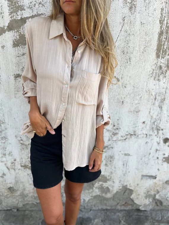 Casual Long Sleeve Lapel Shirt With Pocket - Image 2