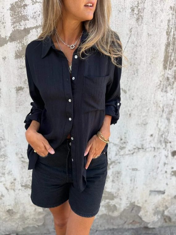 Casual Long Sleeve Lapel Shirt With Pocket - Image 3