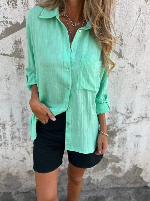 Casual Long Sleeve Lapel Shirt With Pocket - Image 4