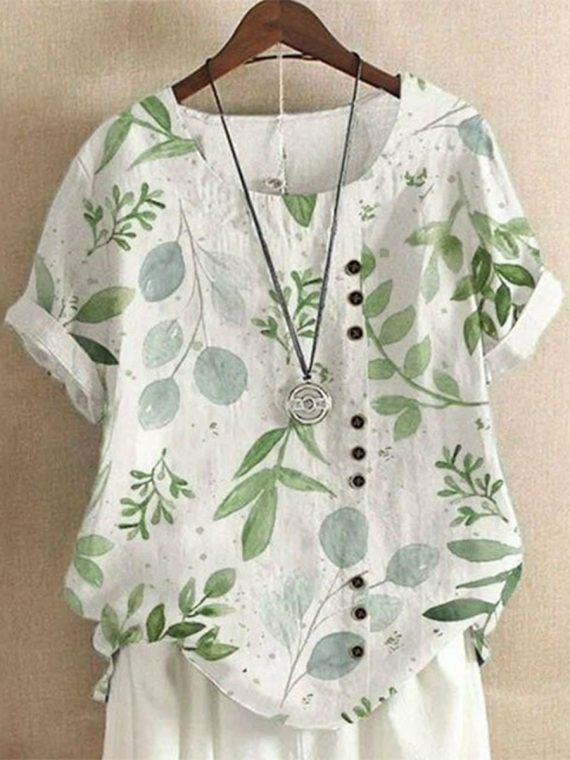 Casual Leaf Print T-Shirt
