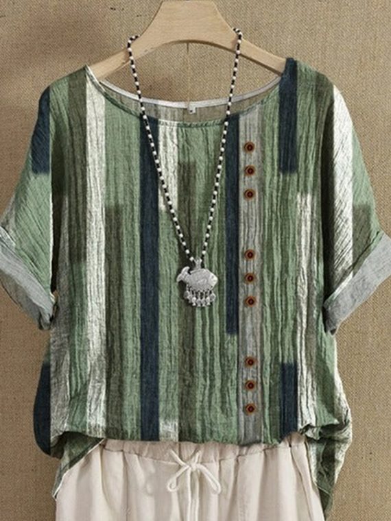 Casual Color Block Crew Neck Shirt