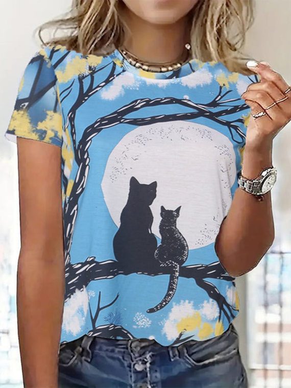 Casual Cat Print T-Shirt