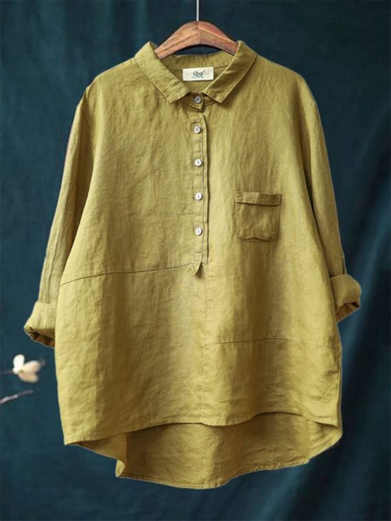 Casual Long Sleeve Shirt With Lapel Button Design