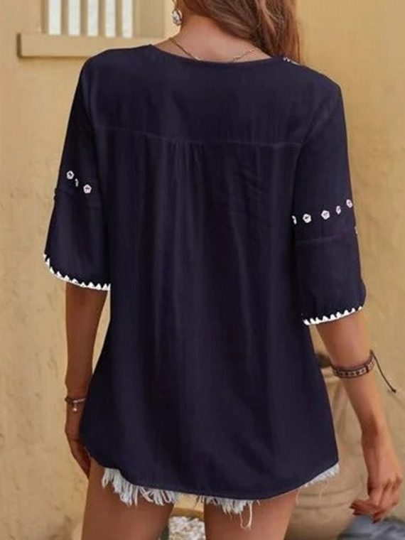 Casual Crew Neck Floral Blouse - Image 2