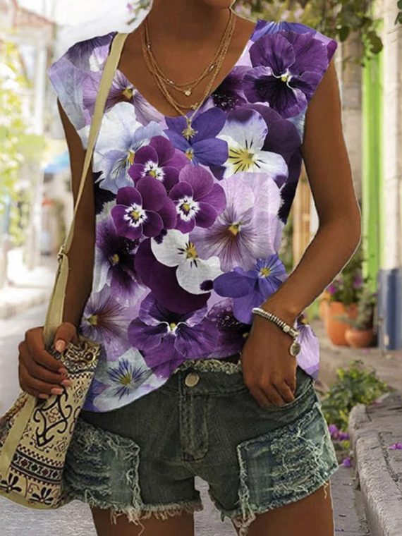 Colorful Floral Printed Sleeveless Top