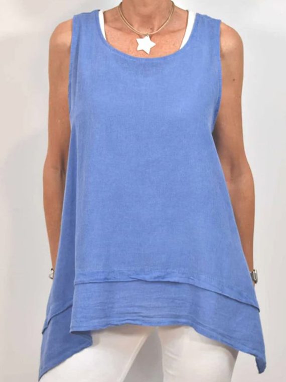 Casual Solid Color Round Neck Irregular Hem Vest