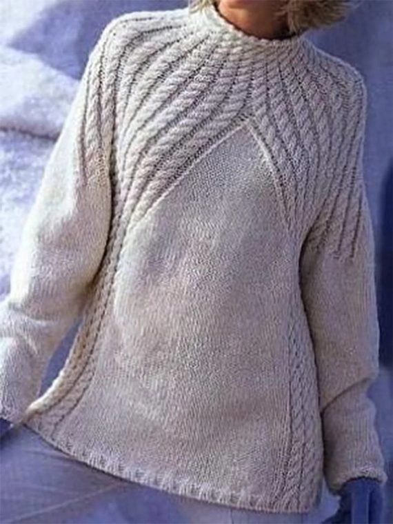 Apricot Casual Tops Round Neck Long Sleeve Solid Sweater