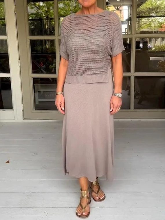 Casual Suspender Dress And Hollow Blouse Two-Piece Suit - Image 2