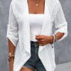3/4 Sleeve Plain Embroidery Hollow Out Casual Loose Top