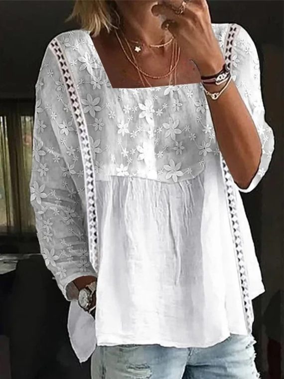 Elegant Embroidered Mesh Panel Top