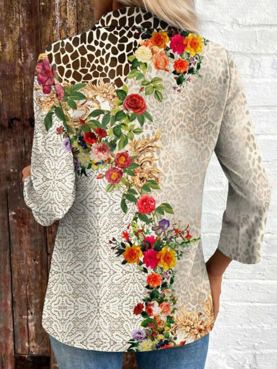 Casual Floral Print Long Sleeve Buttoned Blouse - Image 2