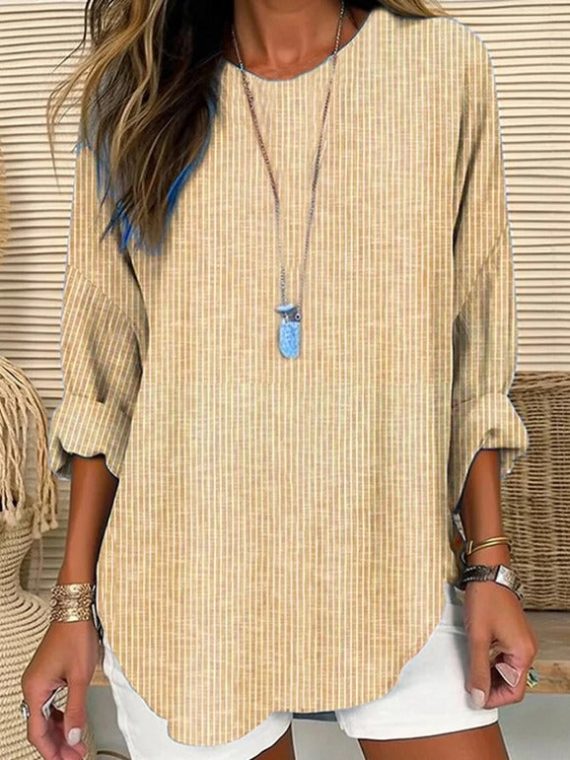 Casual Striped Round Neck Blouse - Image 3