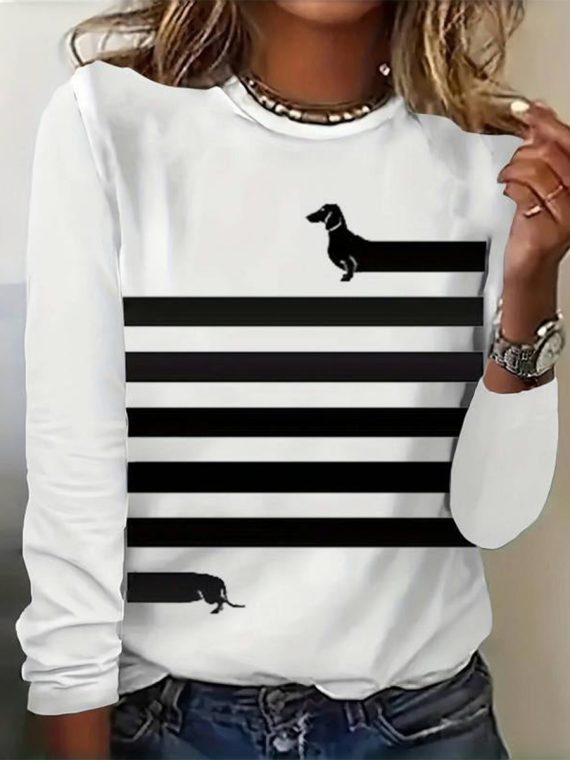Creative Animal Print Crew Neck Blouse