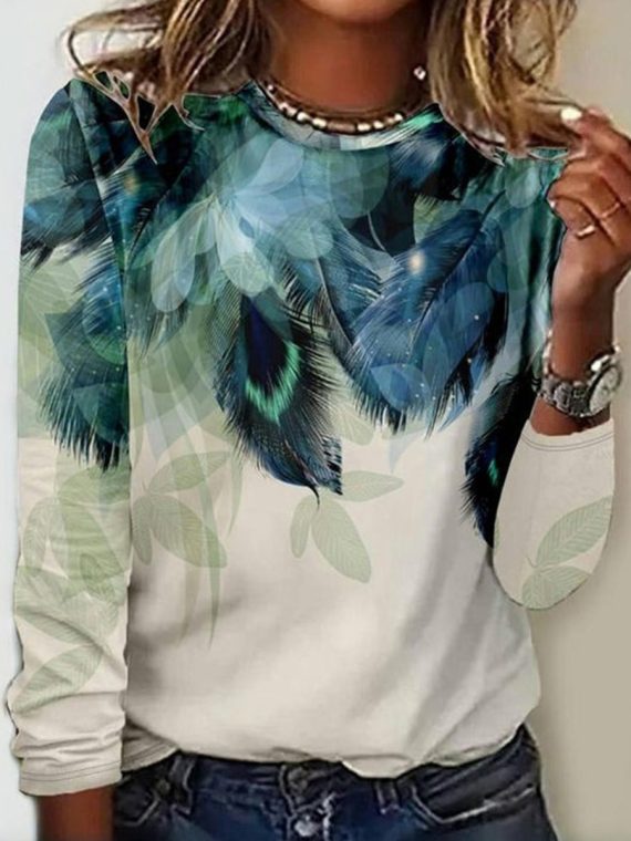 Casual Natural Leaf Print Blouse