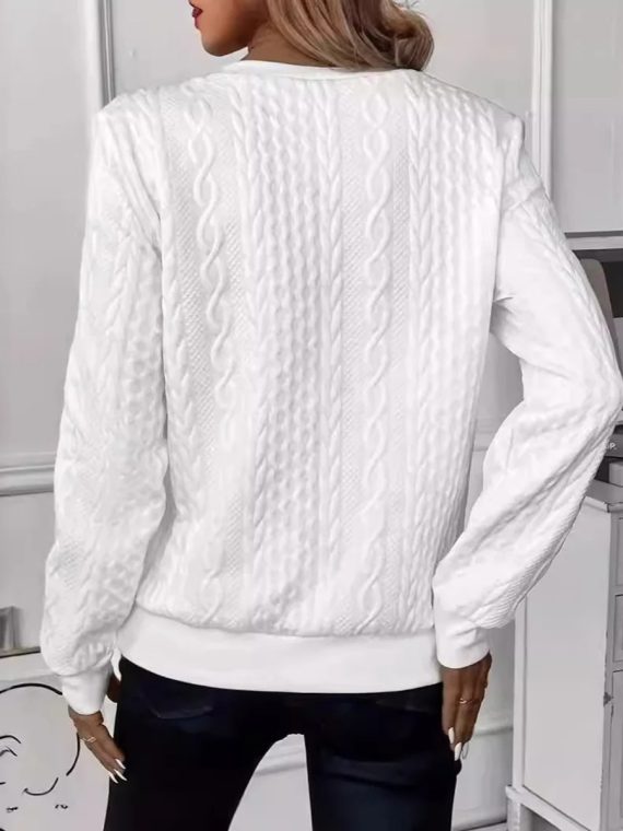 Casual Crew Neck Plain Sweatshirt Zipper - Image 2
