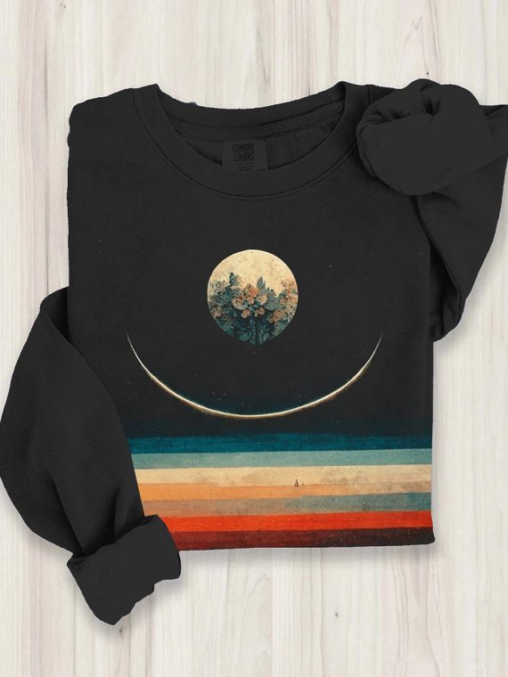 Black Crew Neck Striped Sweatshirt