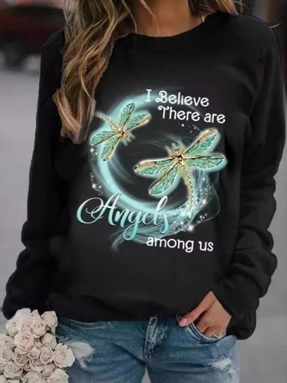 Black Dragonfly Printed Crew Neck Sweatshirt