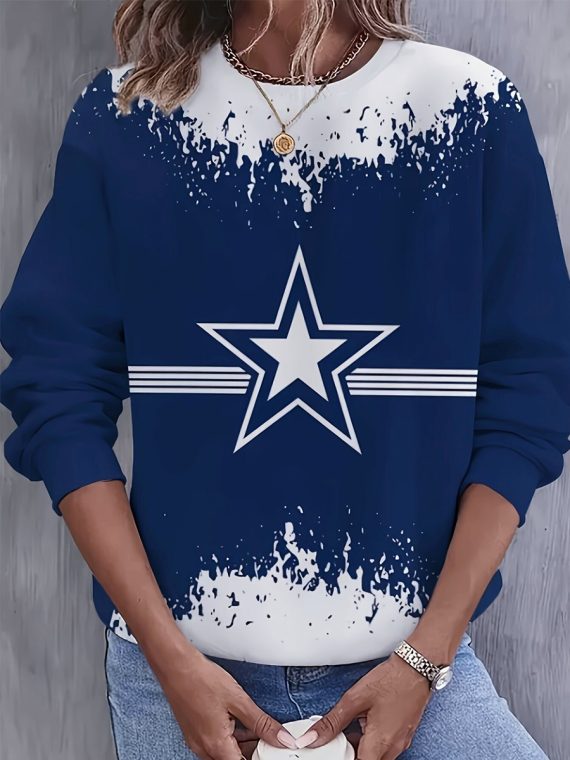 Blue Color Block Star Printed Sweatshirt