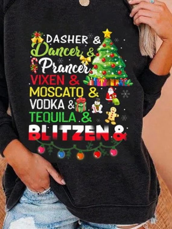 Black Casual Graphic Tops Round Neck Long Sleeve Character Printed Xmas Sweatshirts - Image 2