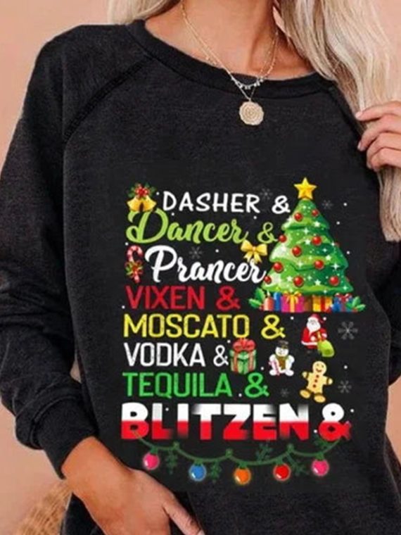 Black Casual Graphic Tops Round Neck Long Sleeve Character Printed Xmas Sweatshirts - Image 3