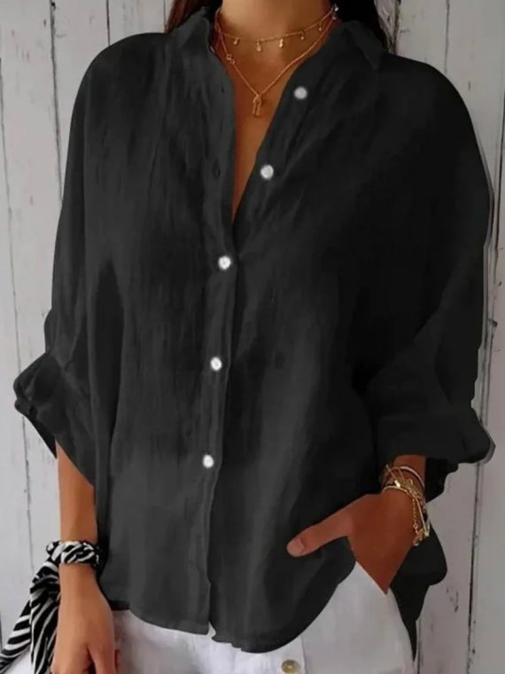 Cotton Plain Buckle Shirt Collar Half Sleeve Shirt - Image 2