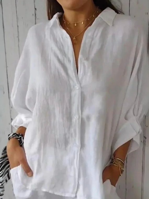 Cotton Plain Buckle Shirt Collar Half Sleeve Shirt - Image 3