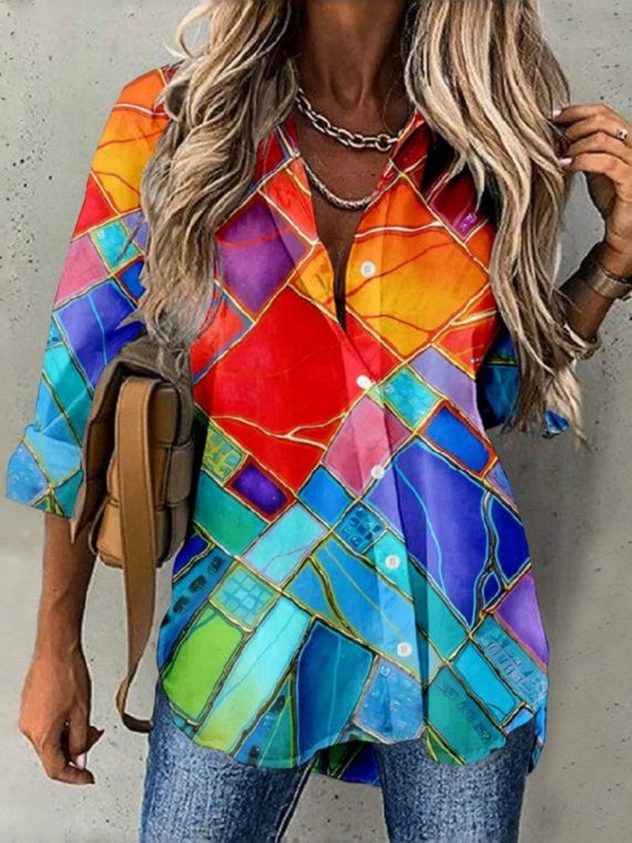 Colorful Geometric Print Blouse