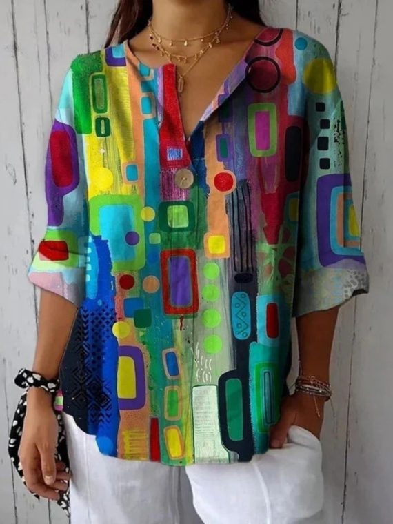 Colorful Geometric Print Blouse
