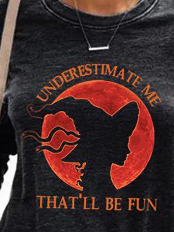 Black Casual Graphic Tops Round Neck Long Sleeve Witch Printed Halloween Sweatshirts - Image 2