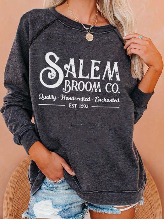Dark grey Casual Graphic Tops Round Neck Long Sleeve Character Printed Halloween Sweatshirts