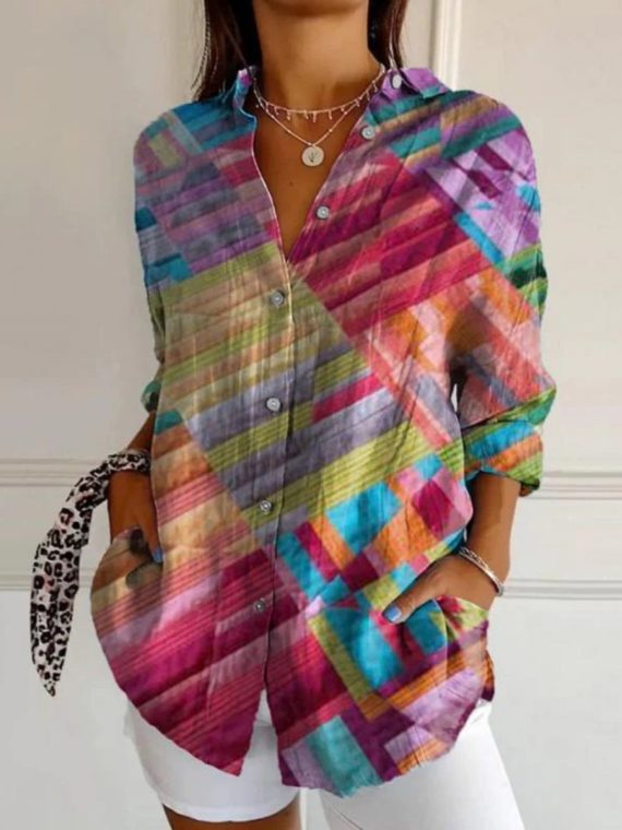 Colorful Geometric Print Blouse