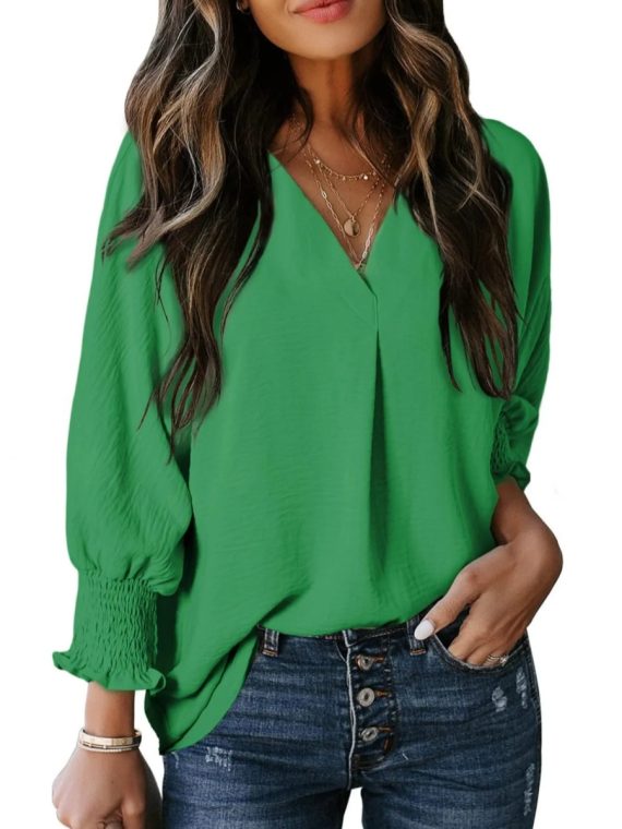 Casual 3/4 Sleeve V Neck Loose Fit Basic Tees - Image 10