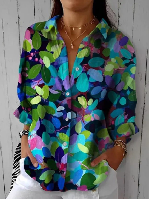 Colourful Leaf Print Blouse