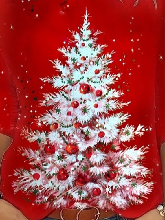 Christmas Tree Design Round Neck T-Shirt - Image 2